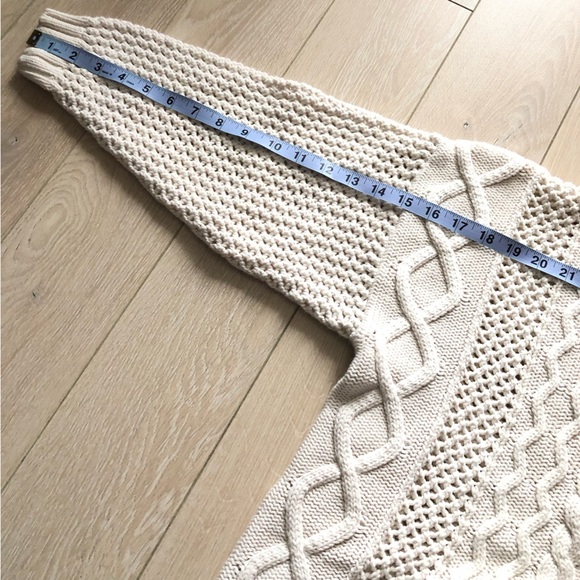 Hand Knit Cable Knit Drop Shoulder Lace Detailed Sweater in White - Picture 7 of 10